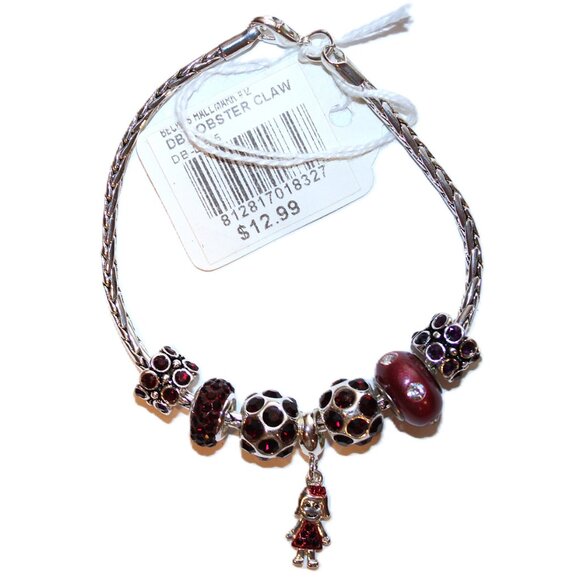 DaVinci Charm Bracelet 8.5" w/ 7 Beads - Girl Daughter Girlfriend Garnet Red CZ - Picture 2 of 3